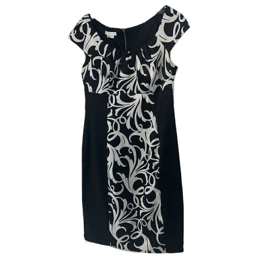 London Times Black & White Sheath Dress Size 8